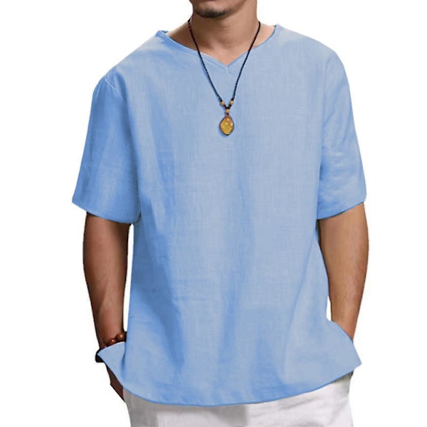 Herrar Toppar Enkla Sommar Kortärmade Casual T-shirts Light Blue M