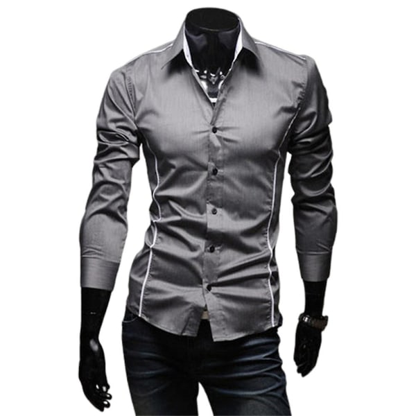 Herrskjortor Långärmade Business Slim Fit Casual Button Shirts Toppar Gray M