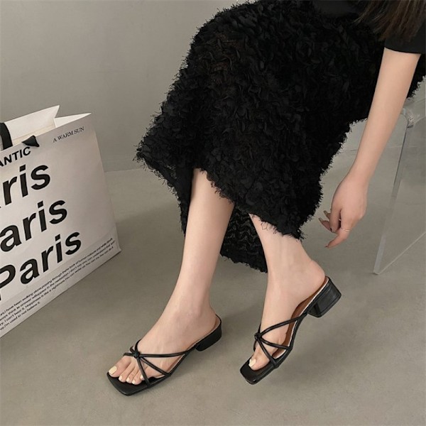 2025 Sommer Fransk Stil Elegante Tvejs Dameslippers, Medium Tyk Platform Højhælede Sandaler Off-white 39