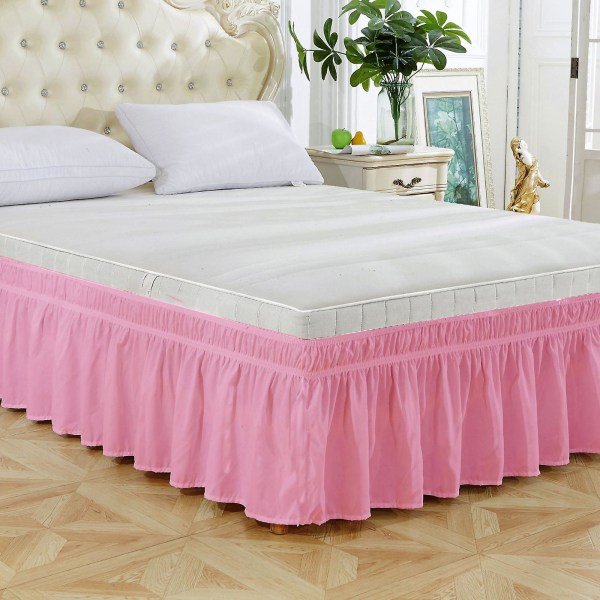 Clearance yksivärinen sängyn hame kuminauhalla sänkyhame, joka on yhteensopiva yhden hengen sängyn kanssa Pink One Size