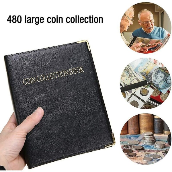 480 Pockets Coin Collection -albumi, nahkainen kolikkoalbumi, Pariisin minttukansio, ihanteellinen halkaisijaltaan erikokoisille kolikoille