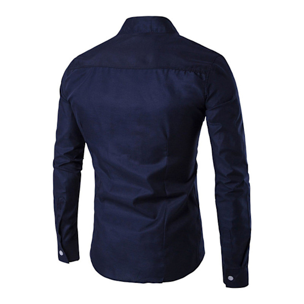 Herröverdelar Button-up skjorta Asymmetrisk fåll Business Shirts Navy Blue XL