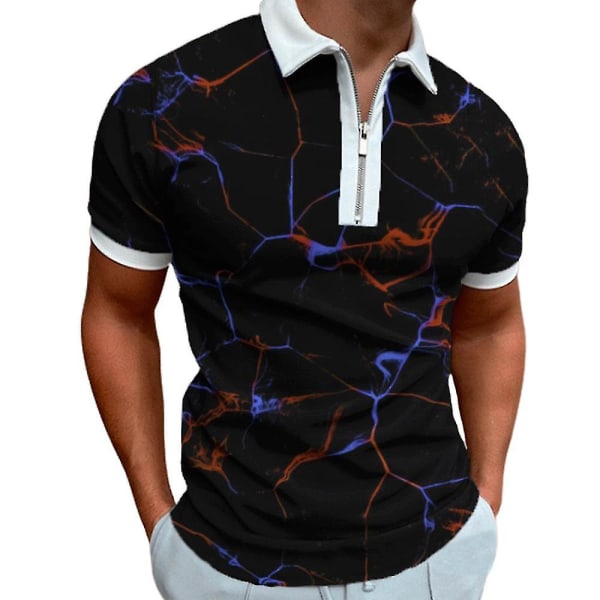 Män Printed Polotröja Sommar Zip Golf Toppar D XL