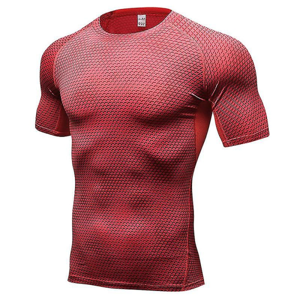 Herre Base Layer T-shirt Under Skin Tee Gym Sport Toppe Red M