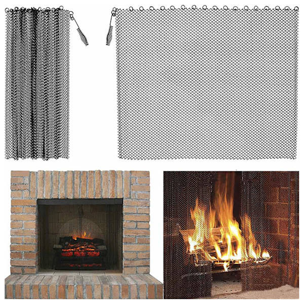 Pejsnetgardin - 2 stk., 61x45,7 cm, Forhindrer gnistskader, Rustfri, Elegant design black 4