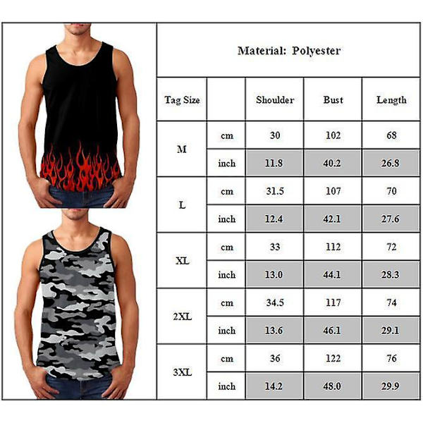 Herrarnas Tryckta Ärmlösa T-shirt Sport Tank Tops Sommar E XL