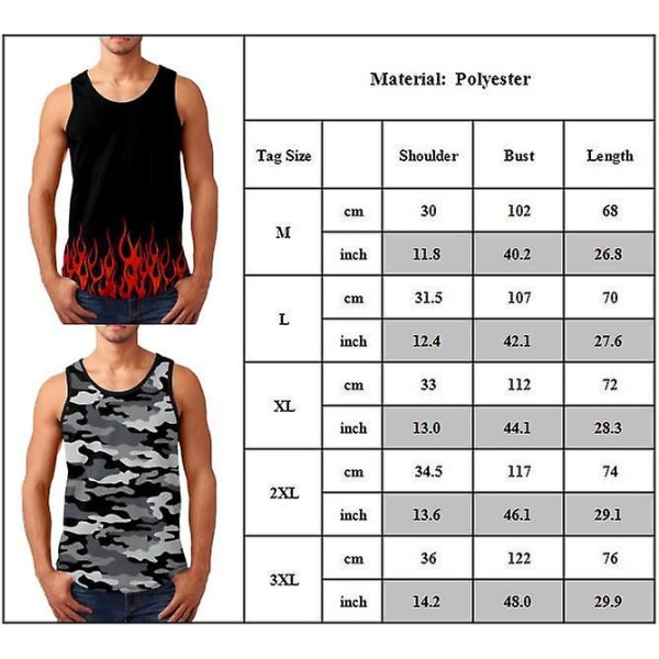 Mænds Trykt Ærmeløs T-shirt Sport Tank Tops Sommer E 3XL