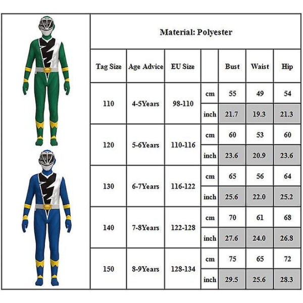 4-9 år Børn Drenge Piger Kishiryu Sentai Ryusoulger Cosplay Festkostume Jumpsuit Halloween Julegaver-Blå 5-6 Years