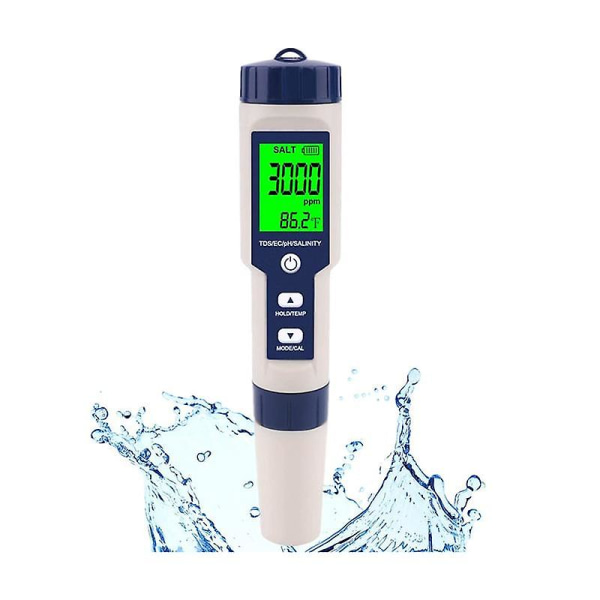 Pool Salt Tester, Digital Salinity Meter, Høj nøjagtighed 5 I 1 Salinity Tester For Salt Water, ip67 As Shown