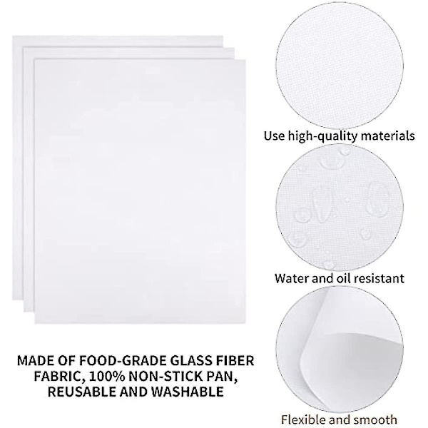 Teflonmåtter, 3 Pack Non Stick Ptfe Teflonplader Grillmåtter Bagning Madlavningsplader Grillplader Ovnforinger Varmepresse Overførselsark Varmebestandig Brown