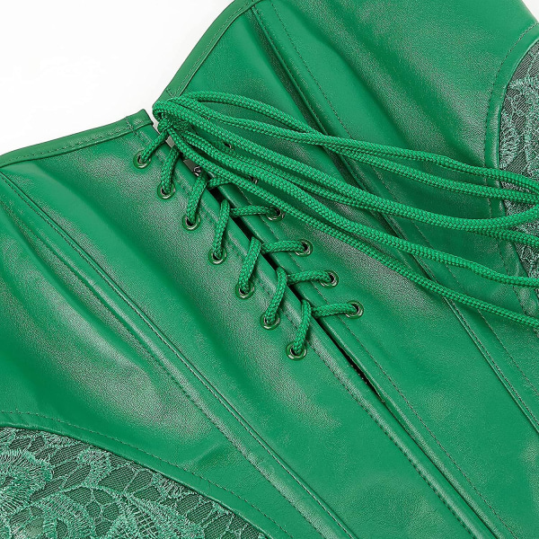 Szivyshi Dam Overbust Sweetheart Lace Up Plastic Bones Korsett Bustier Top -ge Green fau* leather 6*L Plus