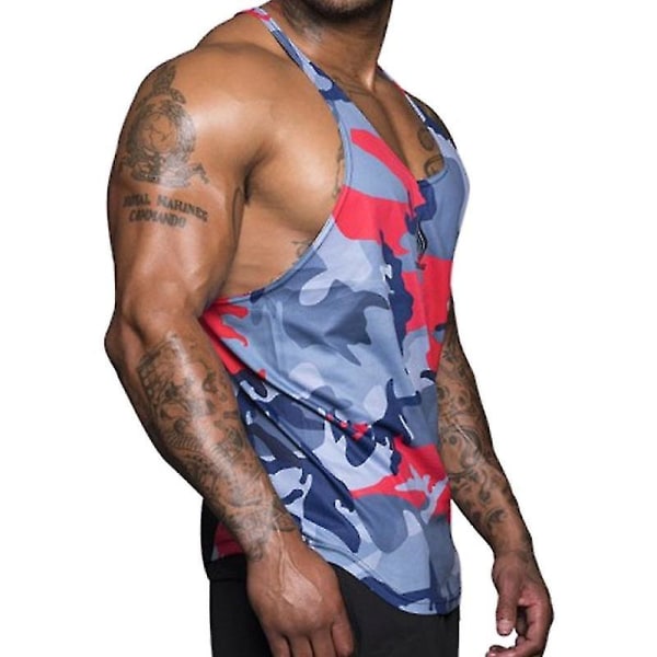 Herre Treningsvest Camo Tanktopper Sports Sleeveless T-skjorte Red L