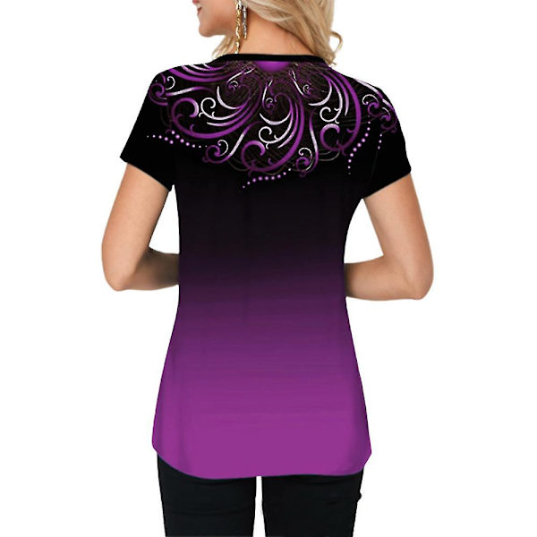 Dam T-shirt med Gradienter och Knappar, Kortärmad, Sommar, Casual Toppar Purple 4XL