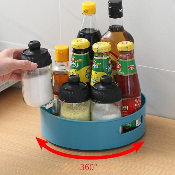 360 roterende rund krydderiopbevaringsstativ Bakke Pladespiller Køkkenholder Organizer Blue