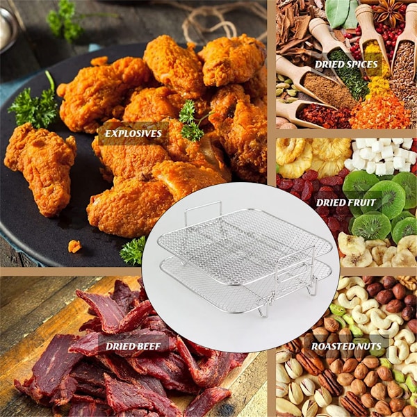Rustfrit stål Airfryer Gryde Dobbelt Lag Stativ Alsidig Firkantet Rist Grill Airfryer Holder 5QT/5.7QT/6.8QT