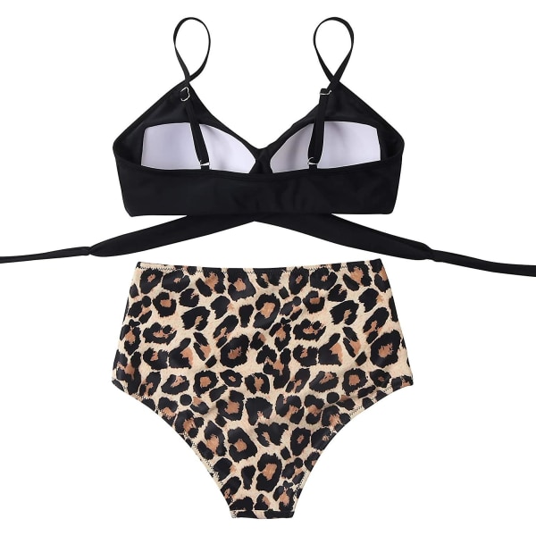 Naisten Ristiinasetetut Push Up Uimapaidat Vatsan Kontrolloivat Halter Bikinit Korkeavyötäröiset Uimapuvut Kaksi Osainen Uimapuvut Leopard Printed XX-Large