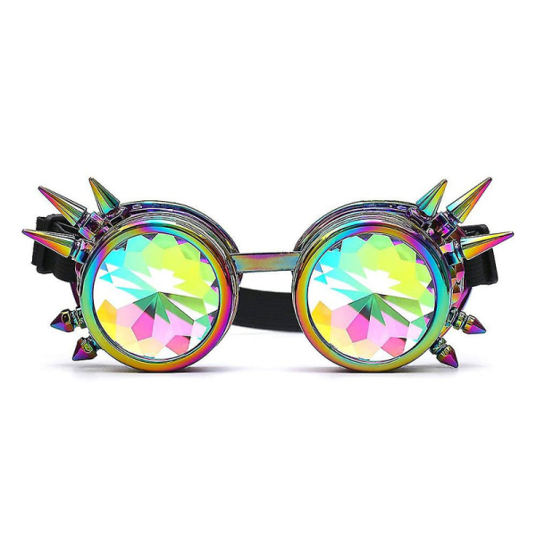 Rainbow Glasses Kaleidoscope Goth Punk Rivets Goggles Party Props