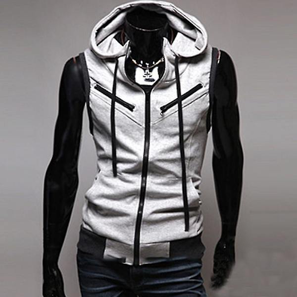 Herrarnas Sommar Zip Up Hoodie Väst Ärmlös Huvad Tank Tops Light Grey XL