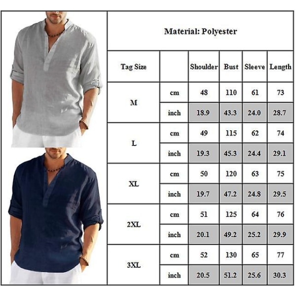 Herr Henley-tröja med lång ärm, avslappnad strandlook, löst sittande, toppar Apricot 2XL