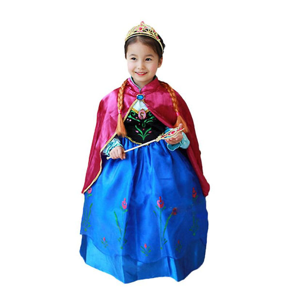 Børn Piger Frosne Anna Costume Fancy Dress Cosplay Festkappe Kjoler Outfit-Blå 6-7 Years
