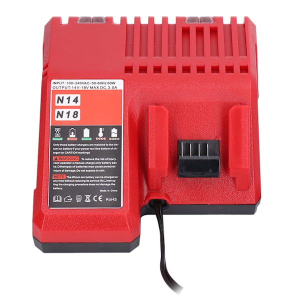 Litiumbatterilader Lader Vedlikeholdslader 100‑240V Inngangsspenning for Milwaukee M14 M18EU Plugg