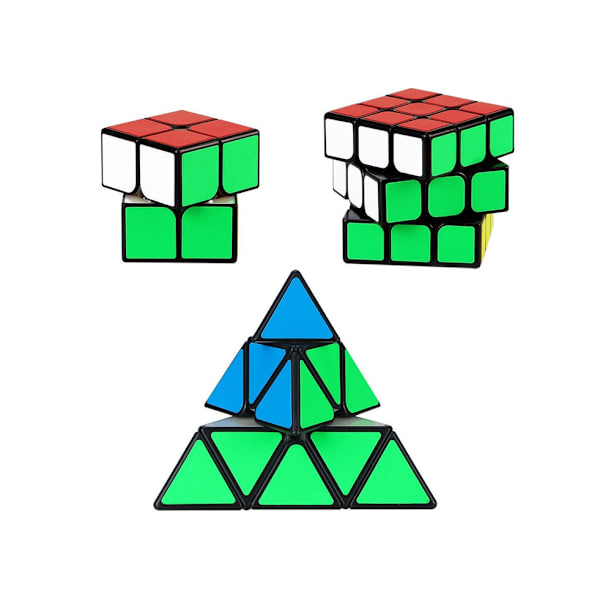 3-pack Speed Cube Set - 2x2x2, 3x3x3, Pyramid med svart baspussel