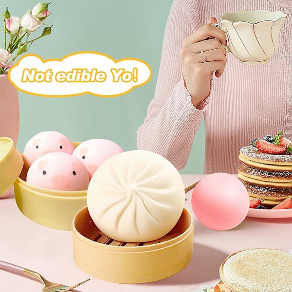 Dumpling Stressboll Fidget Leksak, Dumpling Squishy Stressboll Ångad Fylld Bulle Klämma Stressavlastande Leksak, Degbullar Squishy Dumpling Fidget