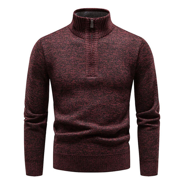 Genser med høy glidelås for menn med lange ermer, strikket genser Wine Red XL
