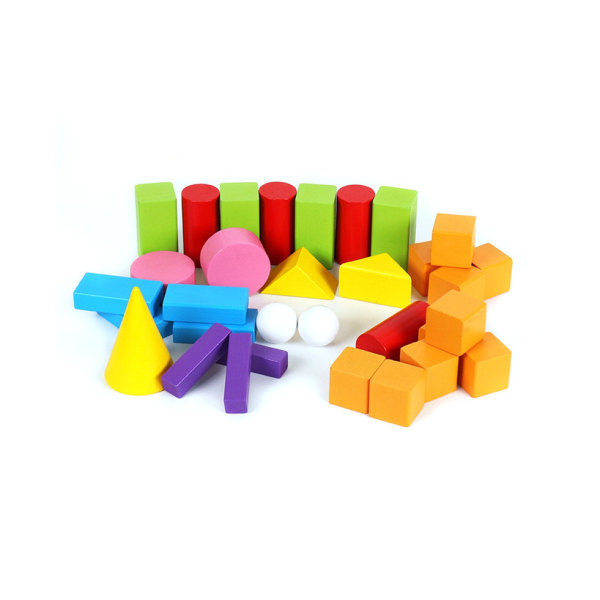 32 kpl puugeometriset kiinteät lohkot - 3D-matematiikan opettava lelu oppimiseen