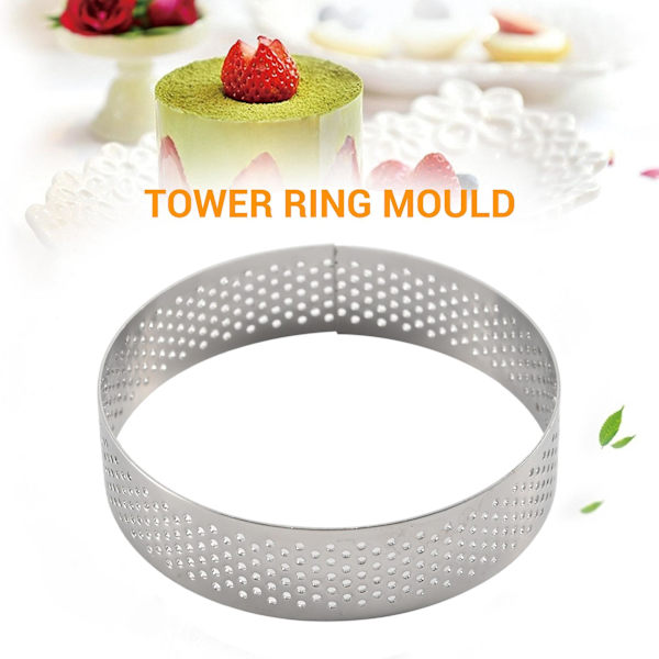 5 kpl Pyöreä huokoinen torttu rengas pohja torni piirakka kakku mould leivonta Lämmönkestävä rei'itetty kakku M Silver