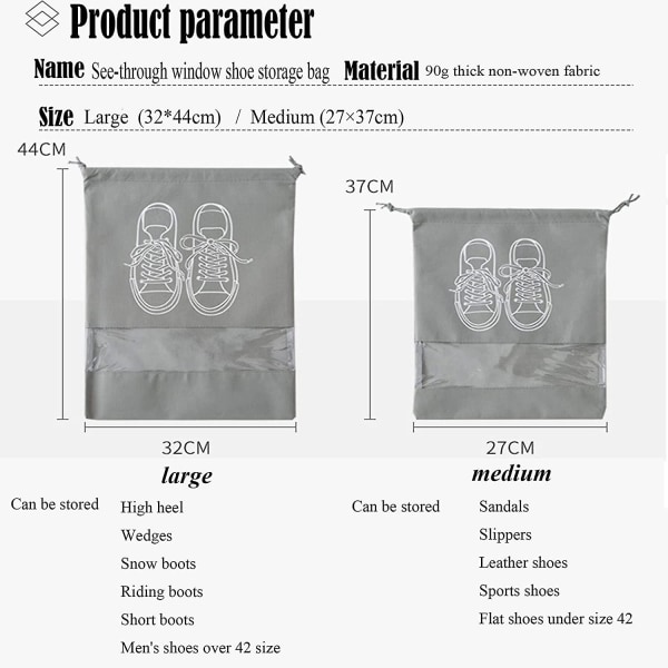 Pakkaa 15 kenkälaukkua läpinäkyvällä ikkunalla, vedenpitävällä ja pölynkestävällä kiristysnyörillä varustettu kenkälaukku matka- tai kotisäilytykseen (musta) (32 cm * 44 cm) Baobao