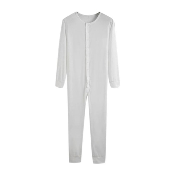 Miesten yksiosainen pitkä Johns Night Pyjama -HG White L