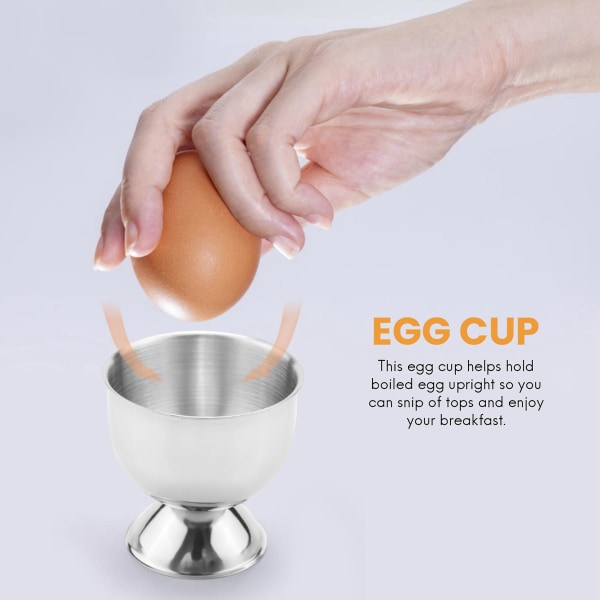 Eggkopp, eggbrett i rustfritt stål, holder for myke kokte egg, oppvaskmaskinsikker (4 pakker) Silver