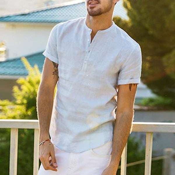 Herr Henley-tröja Kortärmad Skjorta Sommar Toppar Light Blue 3XL