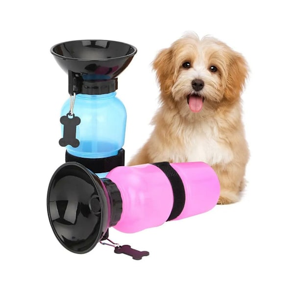 500Ml Vandflaske til Hund og Kat med Aftagelig Rejsekop Bærbar Dyrefoder Pink
