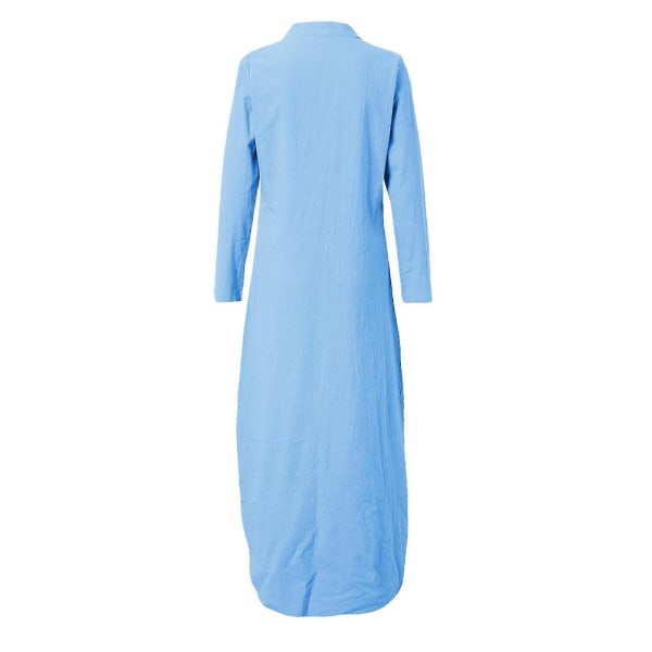 Naisten printed pitkähihainen V-kaula-mekko, haljattu helma, baggy kaftan-pitkä mekko Blue S