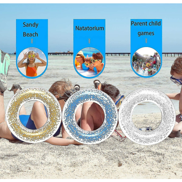 Svømmering, Oppustelig Pool Float, Klare Float Tubs, Glitter Svømmering, Pool Legetøj til Sommer Swim Pool Strand Legetøj silver 60cm