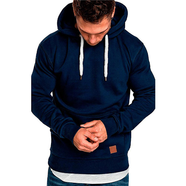 Herrar Tröja Långärmad Casual Hoodie Huva Sweatshirt Sport Pullover Navy Blue XL