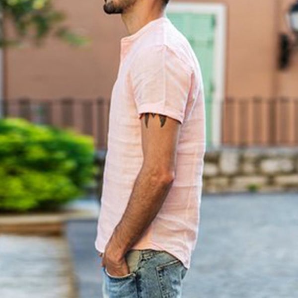 Herr Henley-tröja Kortärmad Skjorta Sommar Toppar Pink L