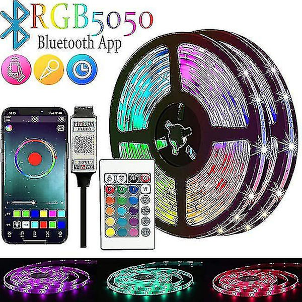 20m LED-lys Bluetooth RGB-lys LED-stripe med 44-knappers fjernkontroll Musikk-synkronisering Fargeskiftende LED-stemningsstripe Fule53 -ES 20M Full Set 5050 24Key BT USB