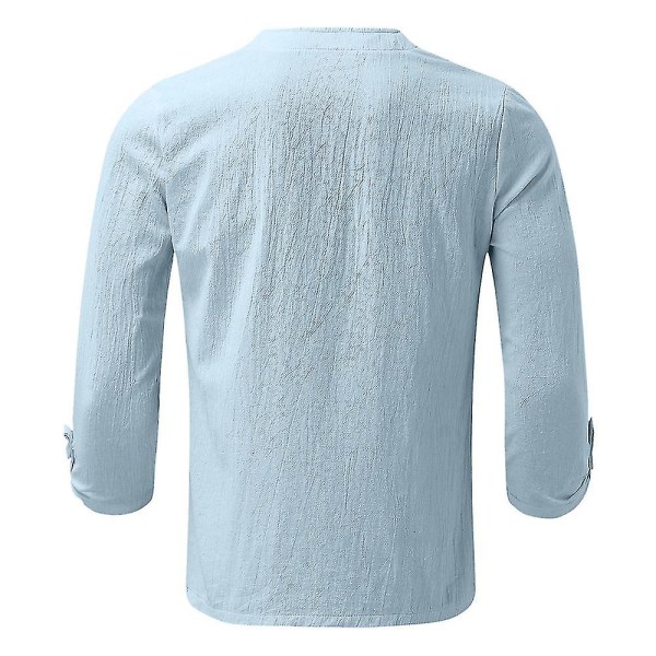 Herre sommer V-hals snøreskjorter Casual Holiday almindelige skjorter Toppe Light Blue 3XL