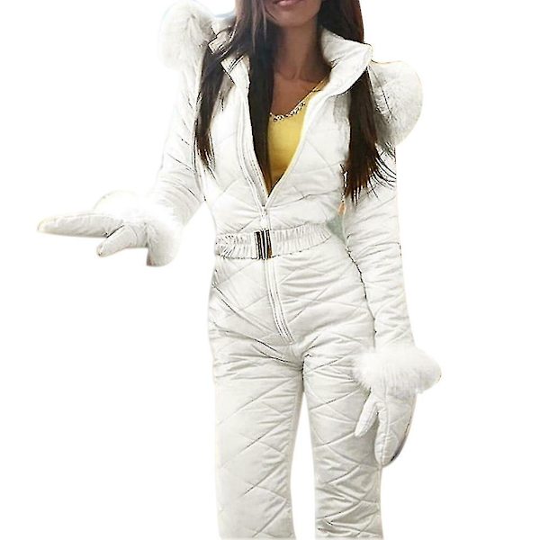 Dam Vinter Varm snödräkt Utomhussport Byxor Skiddräkt Vattentät Jumpsuit -ES White M