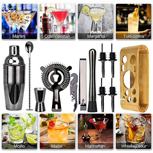 Uusi Set Oval Bamboo Wood Stand Base Cocktail Bartender Rose Gold Black 12-osainen set(750ml) local tyrant gold