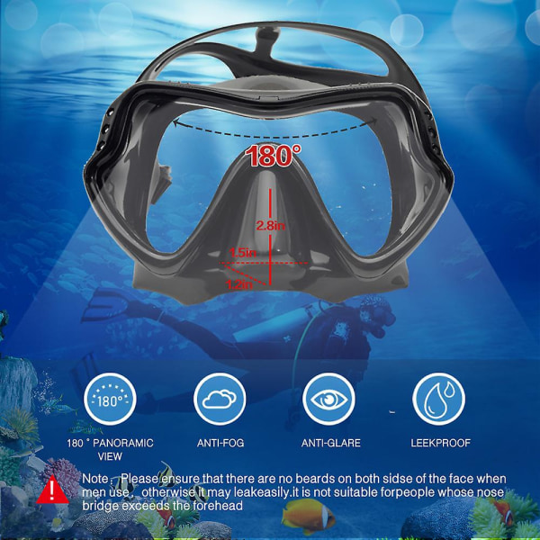 2023 Ny Spegelglas Dykmask Professionell Dykmask Snorklingsset Anti-Immande Glasögon Simning Fiske Pool Utrustning Changzhao Black9