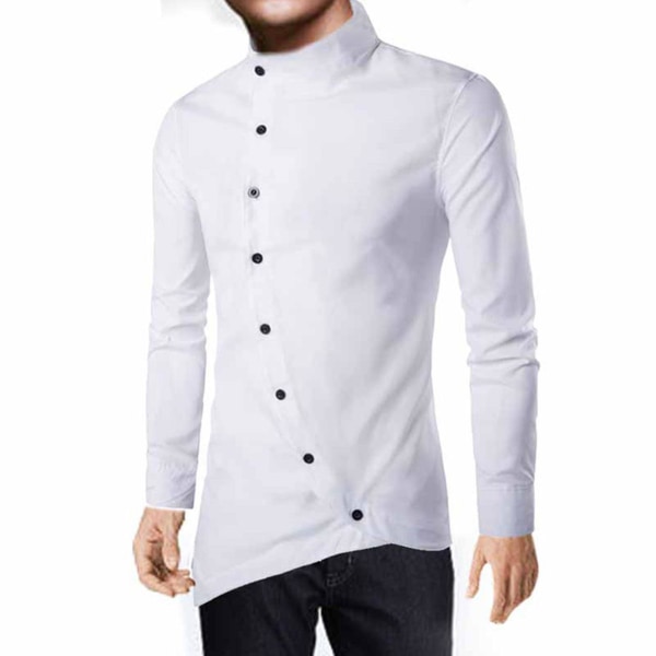 Herreoverdele Button-up skjorte Asymmetrisk Hem Business skjorter White XL