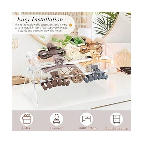 Akryl Klø-Klips Organiser Holder, 360 Graders Roterende Klø-Klips Holder Og Opbevaring, Hårklips Organi