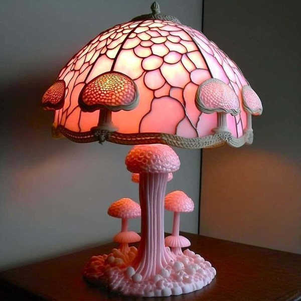 Målning Glas Svamp Bordslampor Bohemian Resin Svamp Bordslampa Nattljus för hem och kontor Blue Mushroom Table Lamp