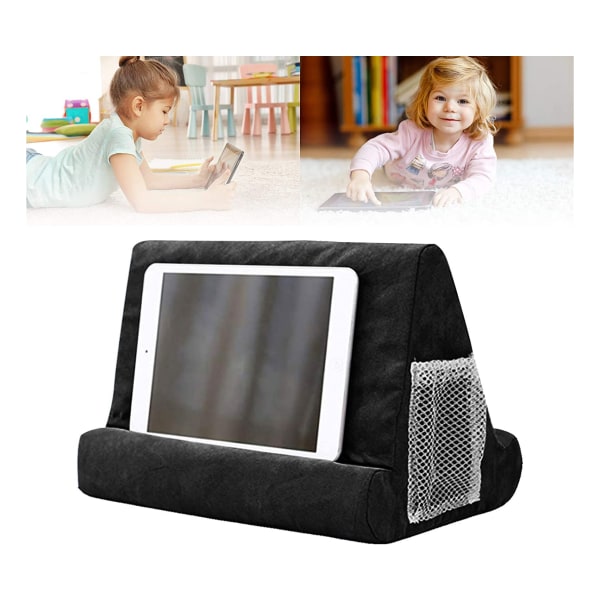 Pehmeä tyyny iPadille, puhelin tyynykannellinen tablettijalusta tyynypidike, käytetty sängyssä, työpöydällä, autossa, sohvalla, sylissä, lattialla, sohvalla - musta
