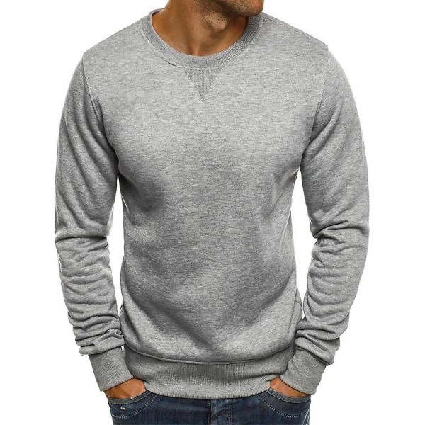 Mænds Toppe Rundhals T-shirt Solid Langærmet Casual Trøje Light Gray S