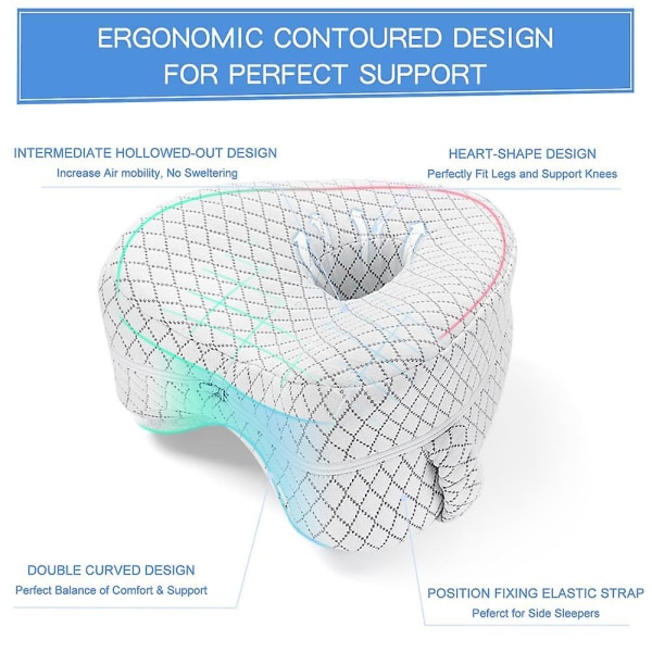 Hjerteformet ortopædisk sovepude til ben Kilepude med knæstøtte Ischiaspuder Kropspude White